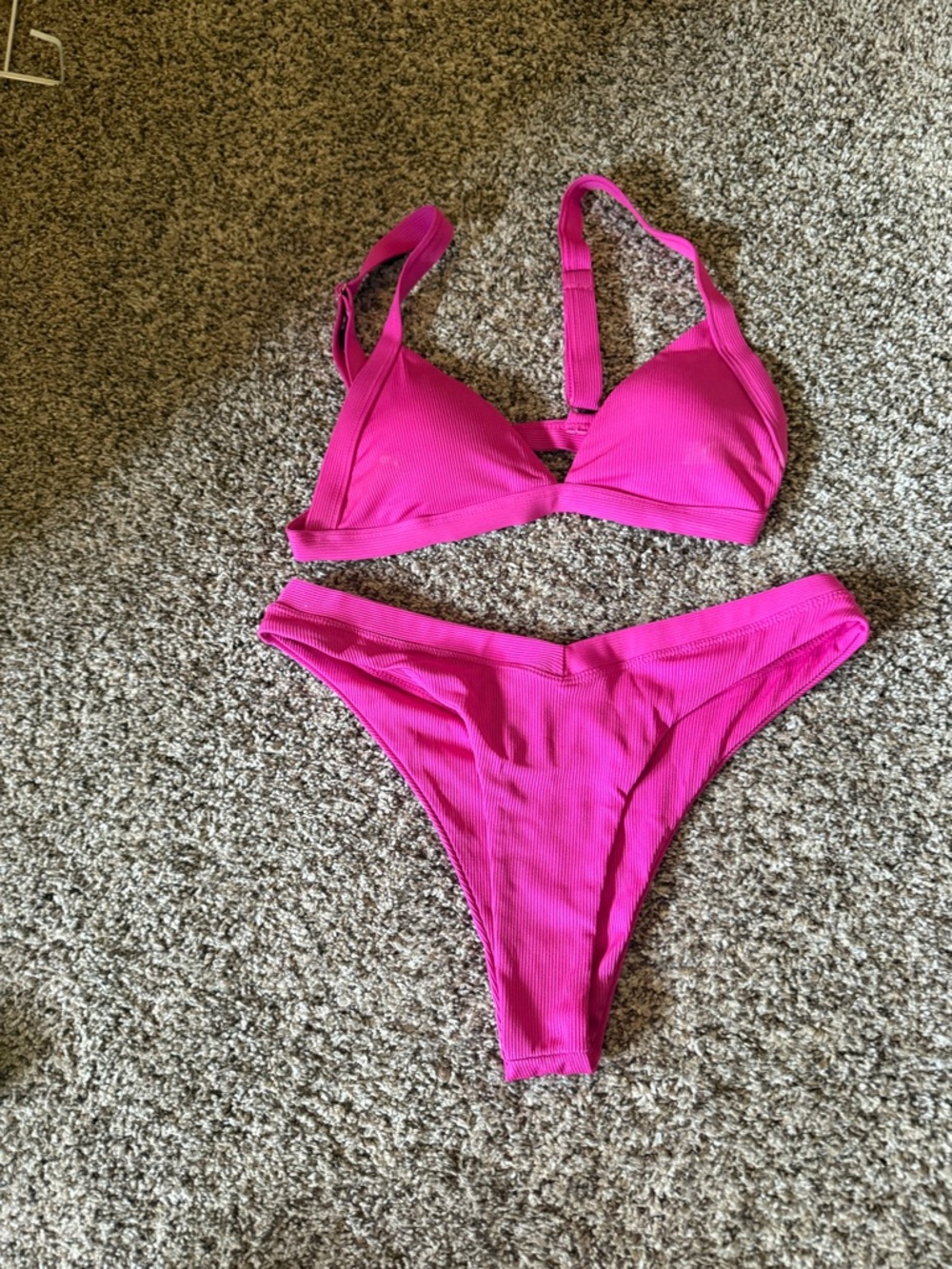 Hot Pink Ribbed Bikini Set - Women's Swim